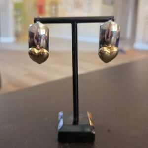 Gold Heart Silver‎ Tone Modernist Hoop Earrings Statement Jewelry